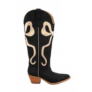NEW MIRACLE MILES women's bow boots in black gold